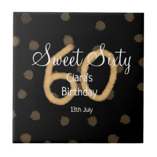 Sweet Sixty add name date birthday yellow polka do Ceramic Tile