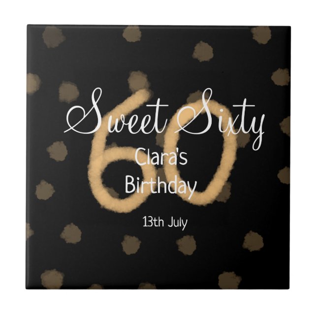 Sweet Sixty add name date birthday yellow polka do Ceramic Tile (Front)