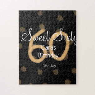 Sweet Sixty add name date birthday yellow polka do Jigsaw Puzzle