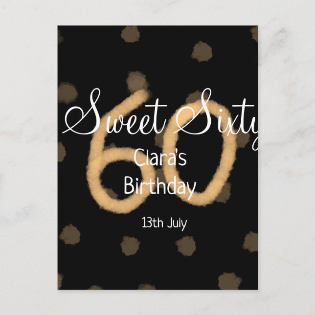 Sweet Sixty add name date birthday yellow polka do Postcard (Front)