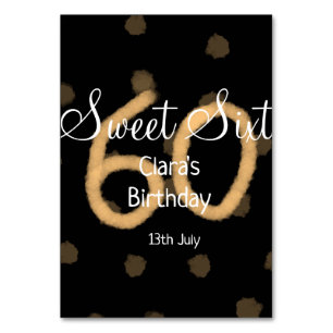 Sweet Sixty add name date birthday yellow polka do Table Number