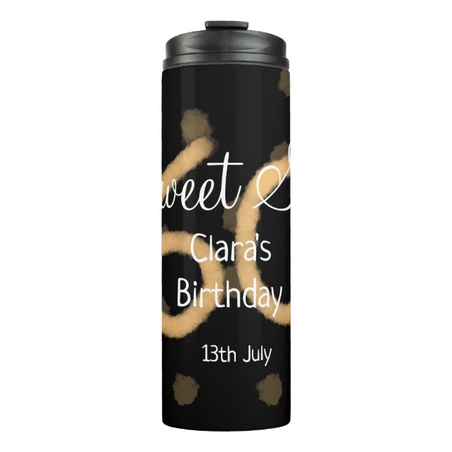 Sweet Sixty add name date birthday yellow polka do Thermal Tumbler (Front)
