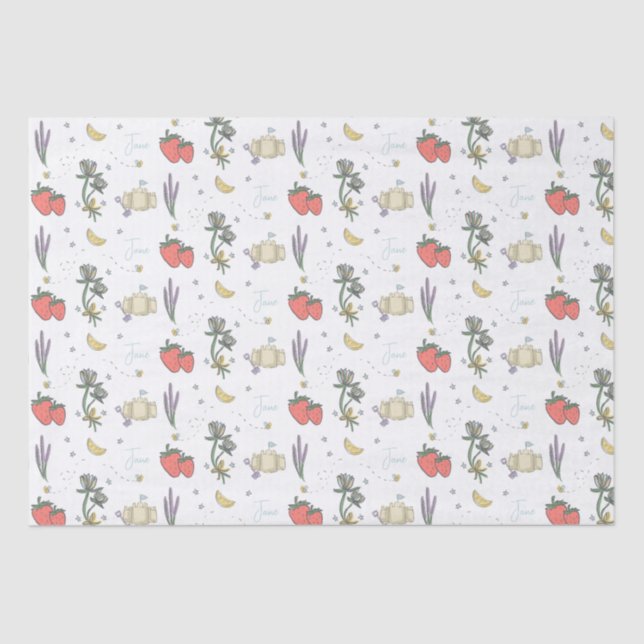 Sweet Sketched Summer Berry First Baby Shower  Tissue Paper (Front)