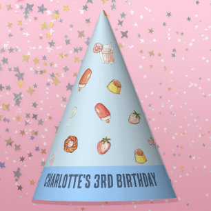 Sweet sky blue watercolor desserts kids birthday party hat