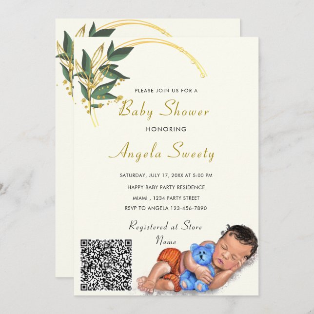 Sweet Sleeping Baby QR Code Shower Invitation (Front/Back)