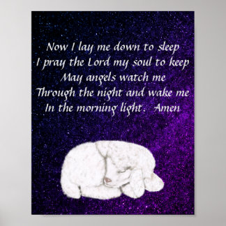 Sweet Sleeping Lamb - Now I lay me Prayer - Purple Poster
