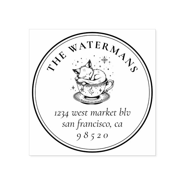 Sweet Sleeping Magical Baby Fox Name & Address Rubber Stamp (Imprint)
