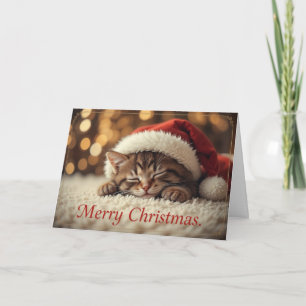 Sweet Sleepy Santa Cat Cozy Christmas Card