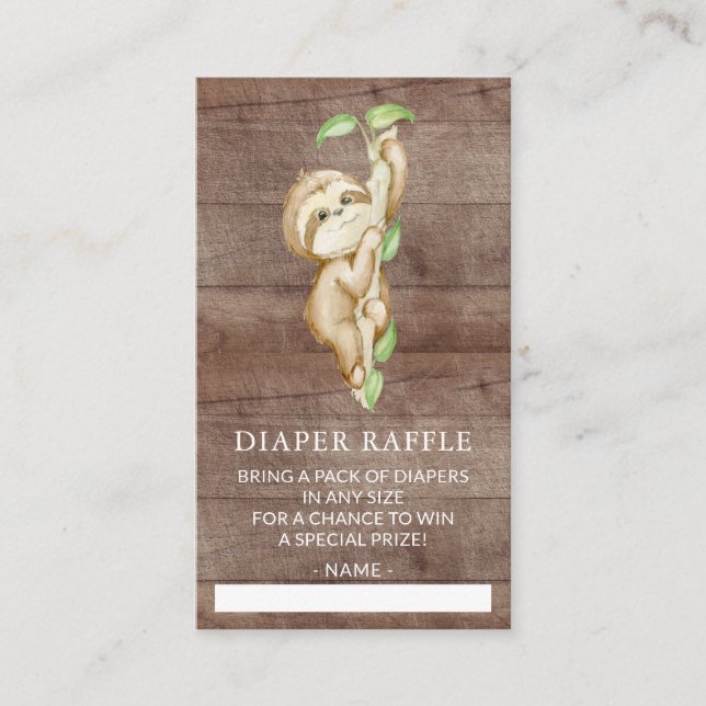 Sweet Sloth Baby Shower Diaper Raffle Ticket Enclosure Card (Front)