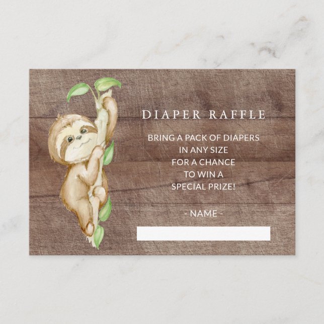 Sweet Sloth Baby Shower Diaper Raffle Ticket Enclosure Card (Front)