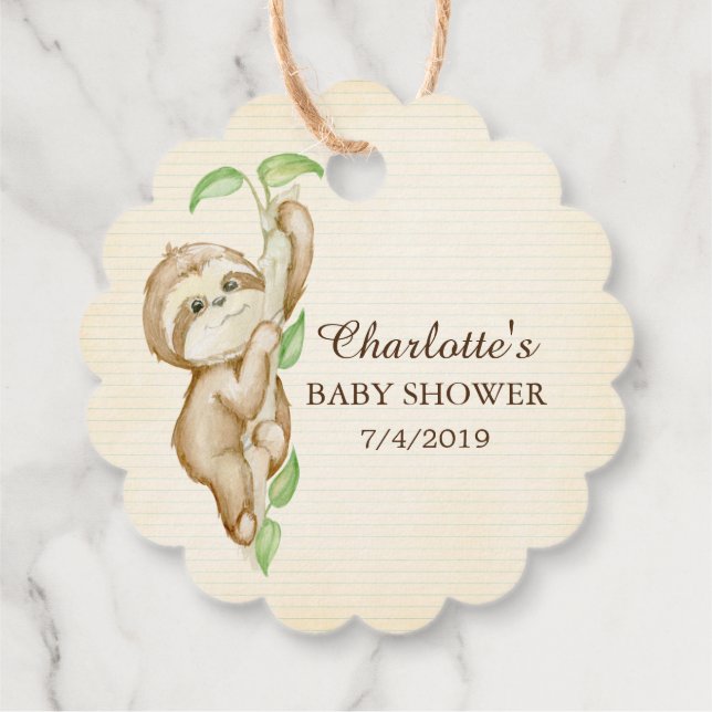 Sweet Sloth Baby Shower Favour Tags (Back)