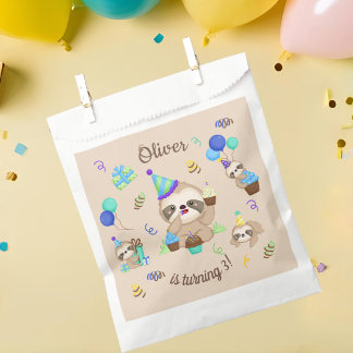 Sweet Sloth Birthday Party Blue Balloon Favour Bag