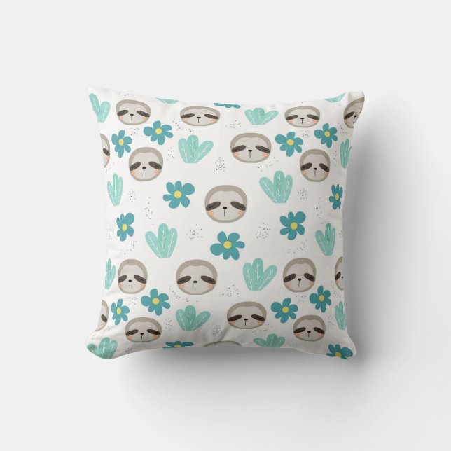 Sweet Sloth Floral Pattern Cushion (Front)