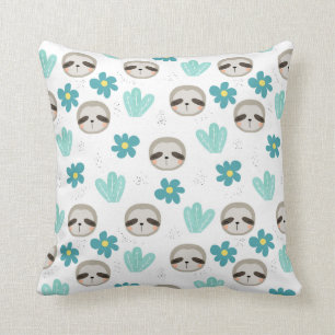 Sweet Sloth Floral Pattern Cushion