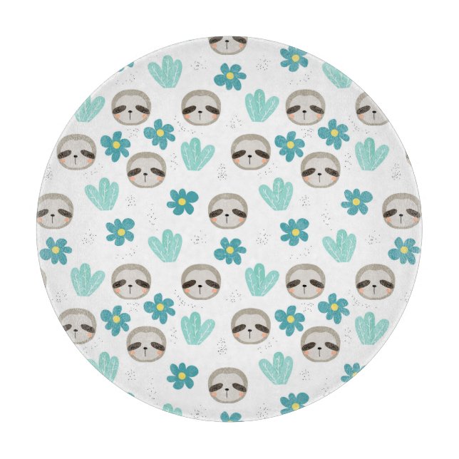 Sweet Sloth Floral Pattern Cutting Board (Front)