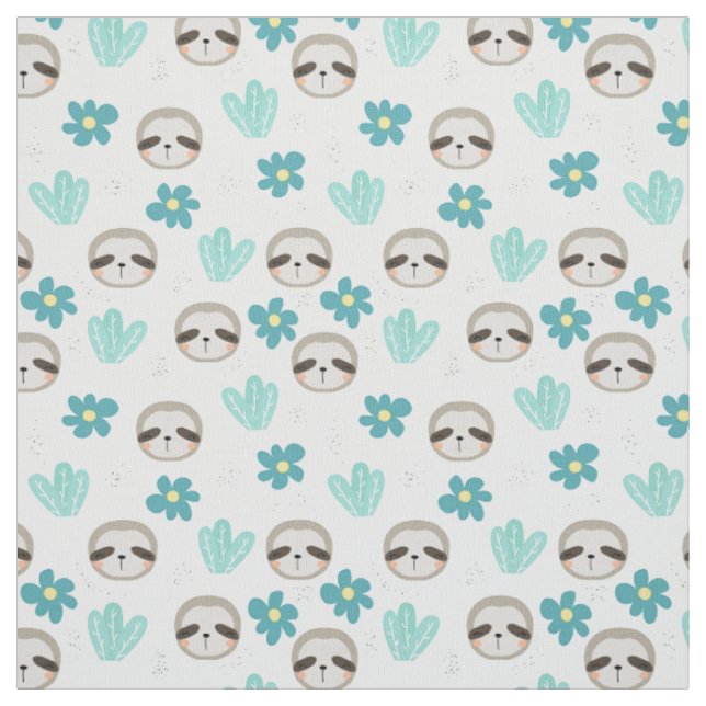 Sweet Sloth Floral Pattern Fabric (Swatch)