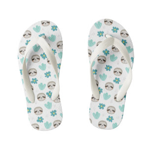 Sweet Sloth Floral Pattern Kid's Thongs