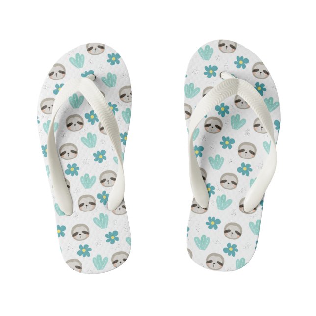 Sweet Sloth Floral Pattern Kid's Thongs (Footbed)