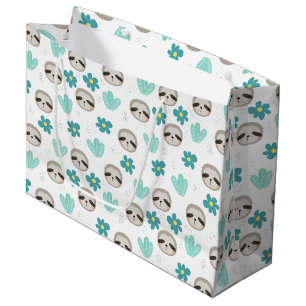 Sweet Sloth Floral Pattern Large Gift Bag