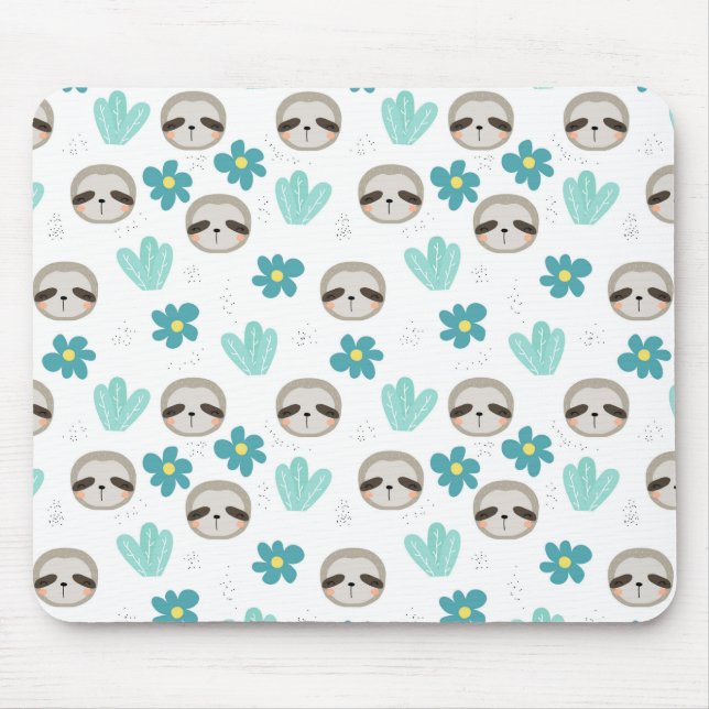 Sweet Sloth Floral Pattern Mouse Pad (Front)