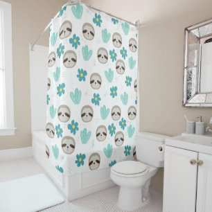 Sweet Sloth Floral Pattern Shower Curtain