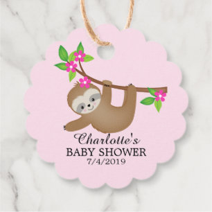 Sweet Sloth Girls Baby Shower Favour Gift Tag