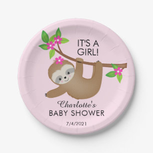 Sweet Sloth It's A Girl Paper Plate