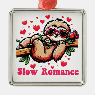 Sweet Sloth Moments: Valentine's Day Slow Romance Metal Ornament