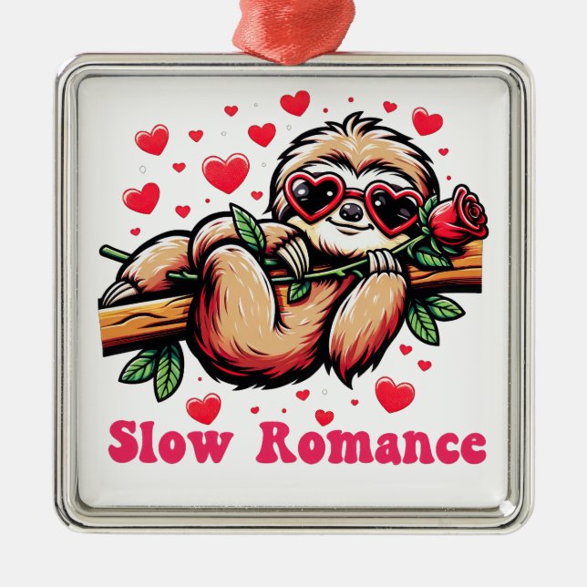 Sweet Sloth Moments: Valentine's Day Slow Romance Metal Ornament (Front)