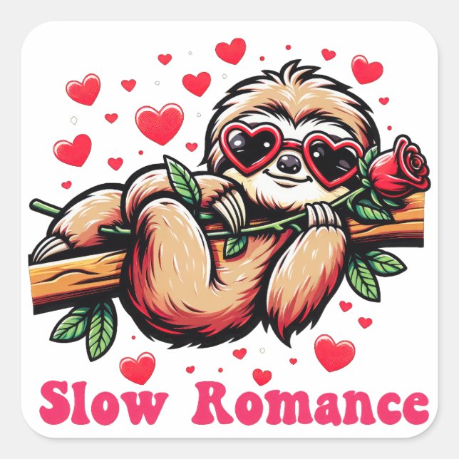 Sweet Sloth Moments: Valentine's Day Slow Romance Square Sticker (Front)