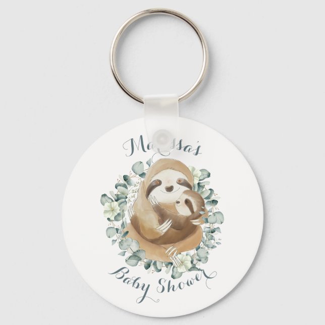 Sweet Sloth Mummy Cuddle Wreath Baby Shower Favour Key Ring (Front)