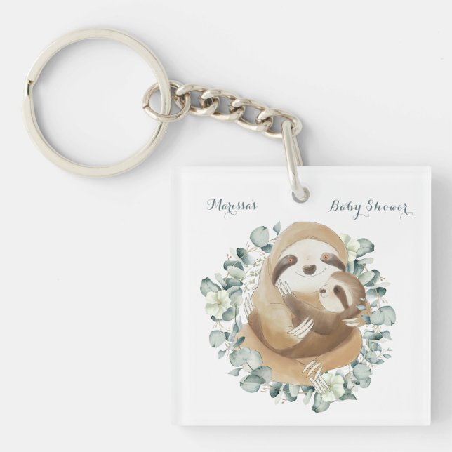 Sweet Sloth Mummy Cuddle Wreath Baby Shower Favour Key Ring (Front)