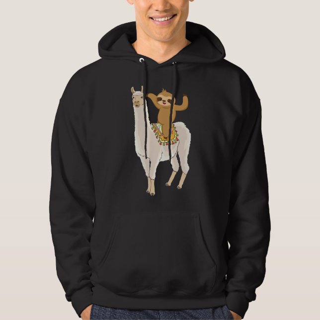 Sweet Sloth Rides Alpaca Llama Animal Hoodie (Front)