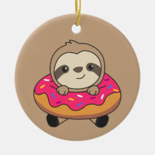 Sweet Sloth Sloth Loaf Doughnut Sprinkles Pink T-S Ceramic Ornament