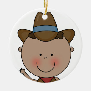 Sweet Smiling Baby Boy Western Cowboy Keepsake Ceramic Ornament