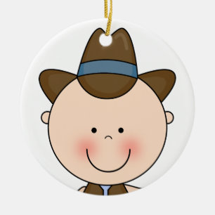 Sweet Smiling Baby Boy Western Cowboy Keepsake Ceramic Tree Decoration