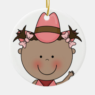 Sweet Smiling Baby Girl Western Cowgirl Keepsake Ceramic Ornament