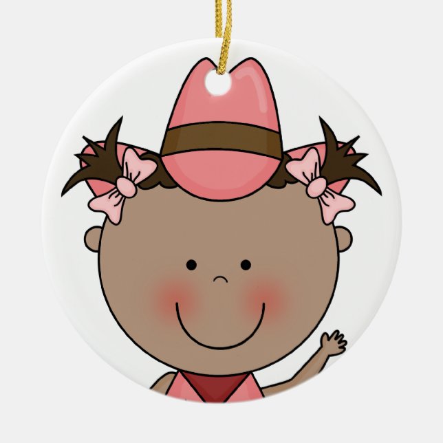 Sweet Smiling Baby Girl Western Cowgirl Keepsake Ceramic Ornament (Front)