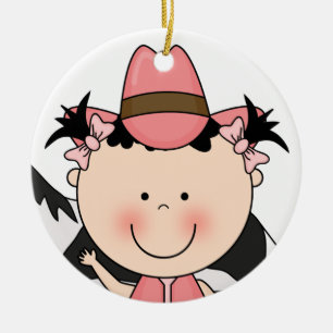 Sweet Smiling Baby Girl Western Cowgirl Keepsake Ceramic Tree Decoration