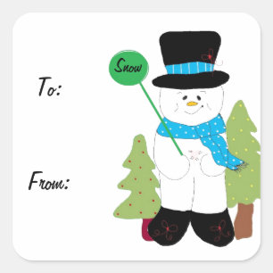 Sweet Smiling Frosty Snowman Square Sticker