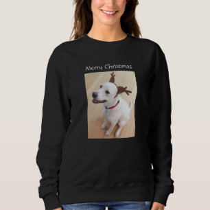 Sweet Smiling White Reindeer Dog Christmas Sweatsh Sweatshirt