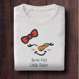 Sweet Snow Girl Little Sister Cute Snowman Face T-Shirt