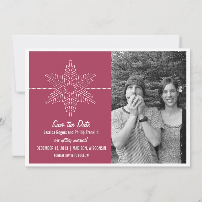 Sweet Snowflake Save the Date Invite, Fuchsia Invitation (Front)