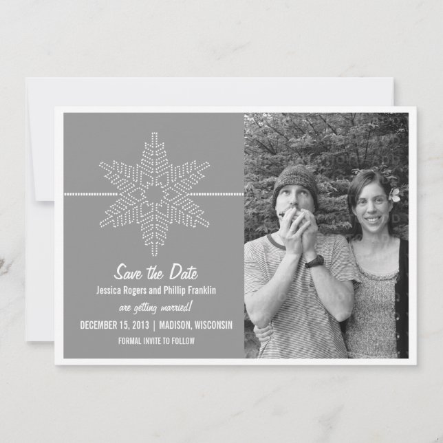 Sweet Snowflake Save the Date Invite, Grey Invitation (Front)