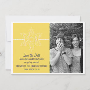 Sweet Snowflake Save the Date Invite, Yellow Invitation