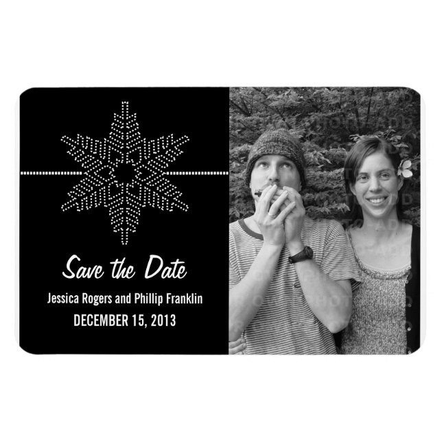 Sweet Snowflake Save the Date Magnet, Black Magnet (Horizontal)