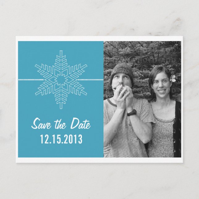 Sweet Snowflake Save the Date Postcard, Blue Announcement Postcard (Front)