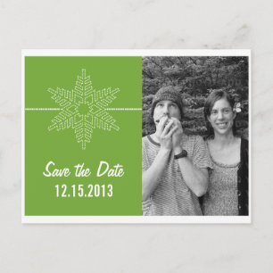 Sweet Snowflake Save the Date Postcard, Green Announcement Postcard