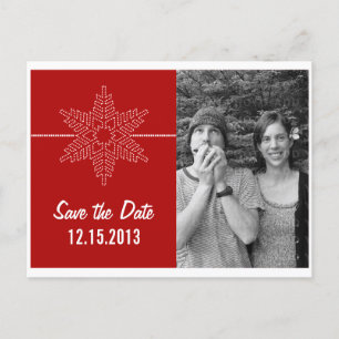 Sweet Snowflake Save the Date Postcard, Red Announcement Postcard