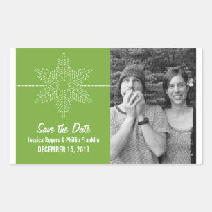 Sweet Snowflake Save the Date Stickers, Green Rectangular Sticker